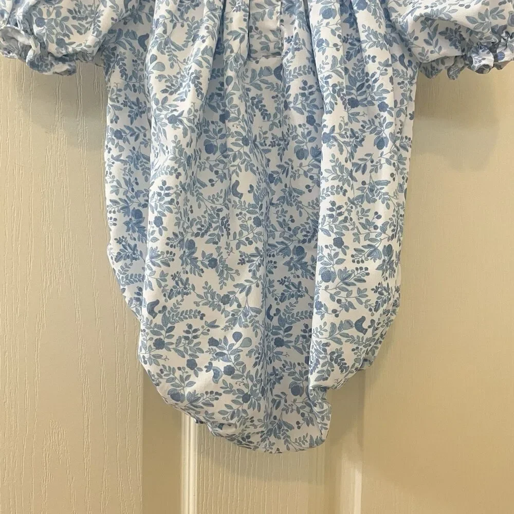 Sweet Dreams Blue Floral Birds Smocked Bubble Romper Girls Size 12 Months
